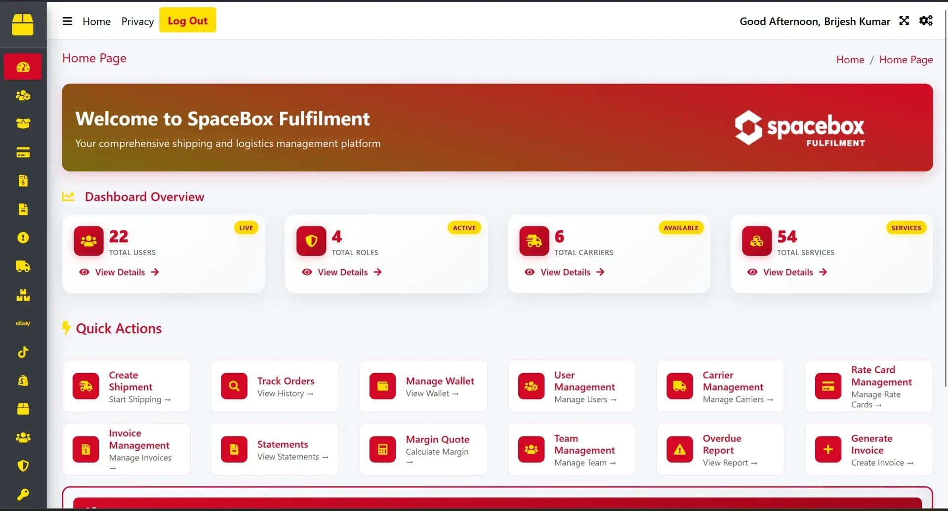 Mezzex Carrier Service dashboard showing integrated shipping management interface with multiple         carrier options and real-time tracking capabilities
